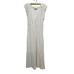 Danielrainn White Eyelet Tiered Midi Dress Vneck Cap Sleeve - Womens Size Medium